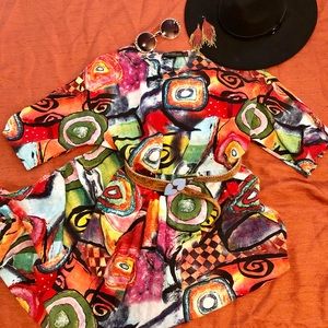 Vintage retro bohemian style short sleeve maxi dress size L